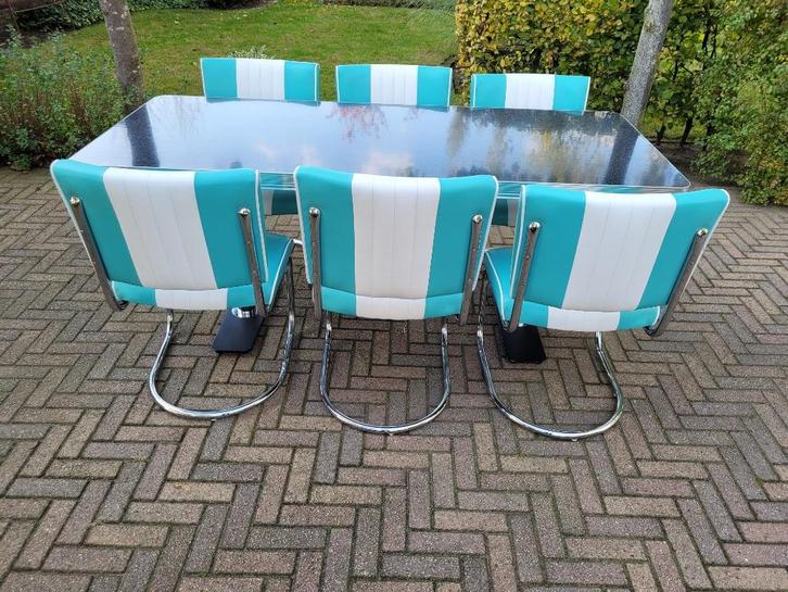 Bel Air 6 Amerikaanse stoelen + diner tafel fifties sixties, Huis en Inrichting, Stoelen, Zo goed als nieuw, Vijf, Zes of meer stoelen
