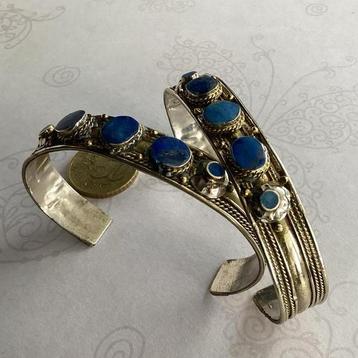 Hippe bangle armband ingegegd edelsteen Lapis Lazuli beschikbaar voor biedingen