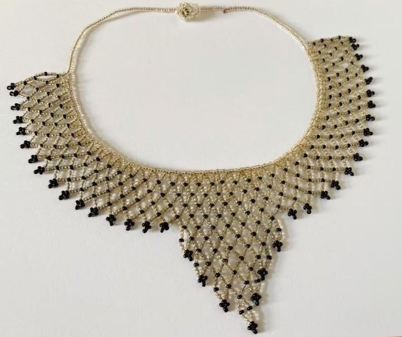 Prachtige gehaakte kraag chocker ketting glas kralen, Verzenden, Zo goed als nieuw, Overige materialen