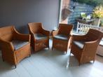 4 rieten stoelen met kussens, Huis en Inrichting, Stoelen, Ophalen, Bruin, Twee
