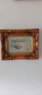 Schilderijtje met boten in gouden lijst, Antiek en Kunst, Kunst | Schilderijen | Klassiek, Ophalen of Verzenden