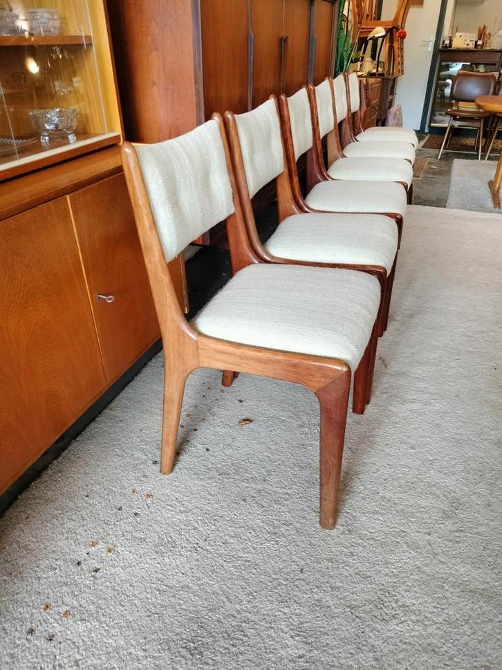 Vintage set van 6 Deense teakhouten eetkamerstoelen, Huis en Inrichting, Stoelen, Zo goed als nieuw, Vijf, Zes of meer stoelen