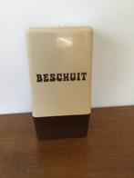 Retro vierkante kunststof beschuitbus in bruin - beige, Ophalen of Verzenden, Huis en Inrichting