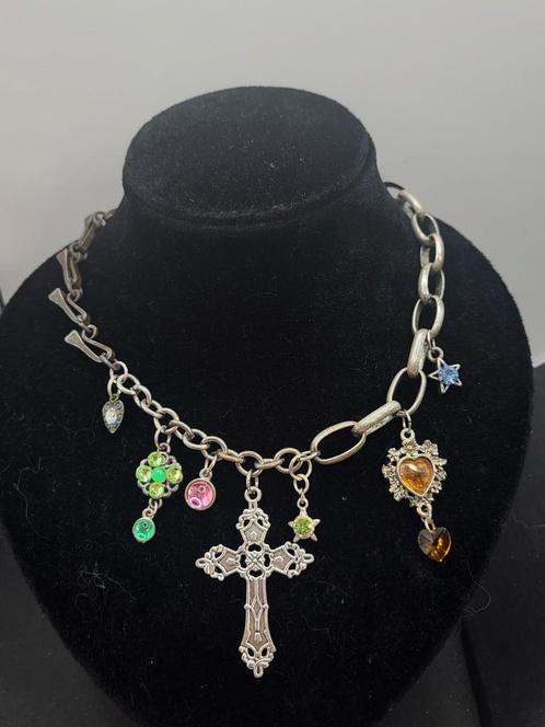 Gothic Kruis Ketting - Handgemaakt, Sieraden, Tassen en Uiterlijk, Kettingen, Zo goed als nieuw, Overige materialen, Overige kleuren