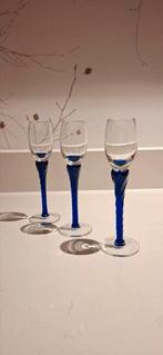 3 likeurglazen kristal murano glas likeur kobalt blauw, Ophalen of Verzenden, Zo goed als nieuw, Overige typen