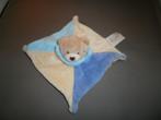 baby nat beer doekje tuttel geel/blauw paars velours 15x15cm, Ophalen of Verzenden, Nieuw, Beer