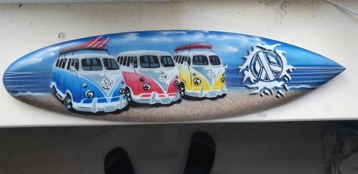 woon decoratie vw volkswagen surfplank 3 bussen hout, Huis en Inrichting, Woonaccessoires | Wanddecoraties, Nieuw, Ophalen of Verzenden