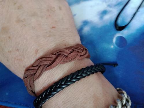 Bruin leren gevlochten armband (A13) Size: 18/21cm, Sieraden, Tassen en Uiterlijk, Armbanden, Nieuw, Leer, Bruin, Verzenden