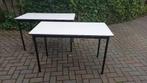 Partij 6x buisframe industriële vintage grijze school tafels, Ophalen, Metaal, Gebruikt, 50 tot 100 cm