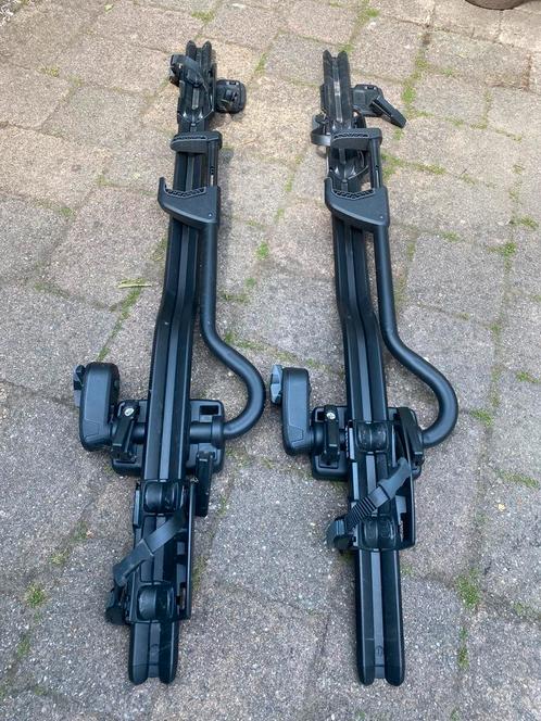 Thule dakdragers Proride 598 (2x), Auto diversen, Fietsendragers, Zo goed als nieuw, Dakdrager, 2 fietsen, Brede banden, Ophalen