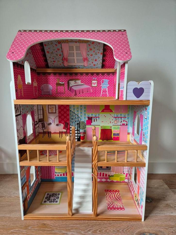 Houten poppenhuis incl. meubels en accessoires, Kinderen en Baby's, Speelgoed | Poppenhuizen, Gebruikt, Poppenhuis, Ophalen