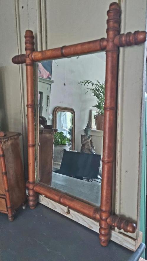 Franse faux bamboo spiegel met het originele glas ca 1920, Antiek en Kunst, Curiosa en Brocante, Ophalen of Verzenden