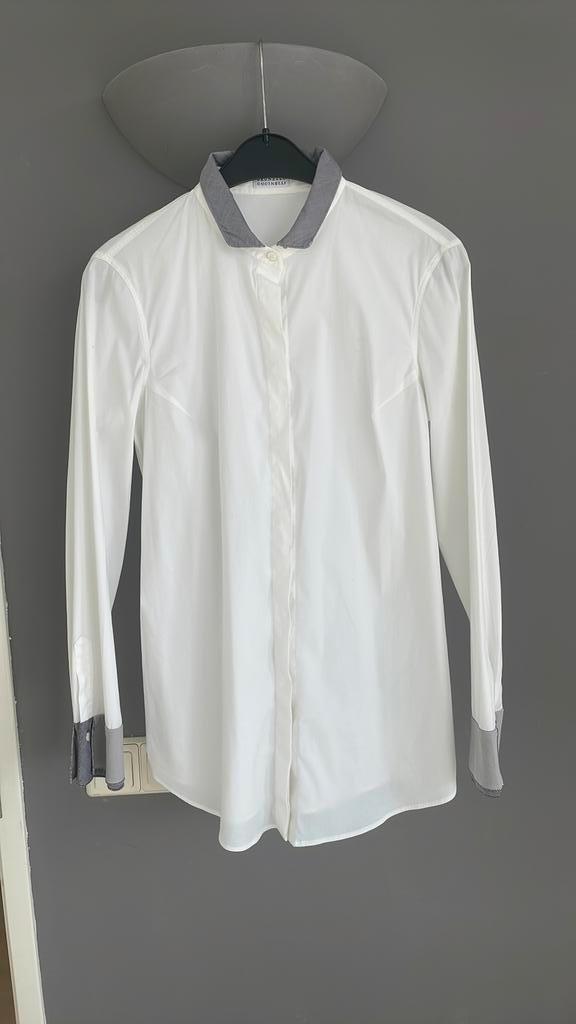 Brunello Cucinelli witte katienen blouse mt M, Kleding | Dames, Blouses en Tunieken, Zo goed als nieuw, Maat 38/40 (M), Grijs