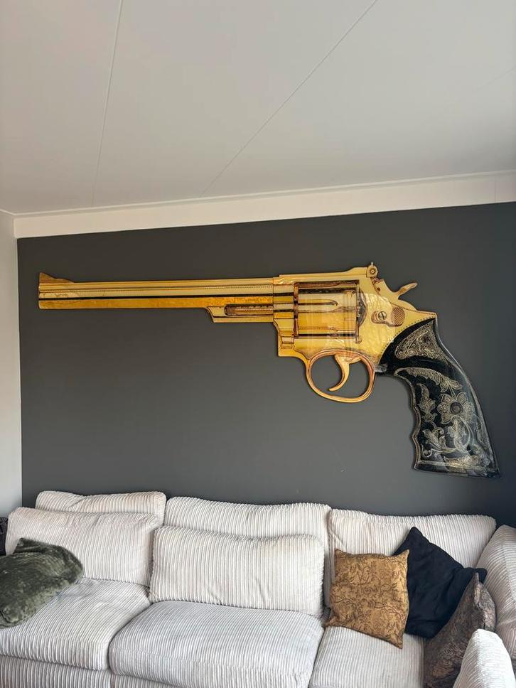Grote decoratieve kunst gun - bladgoud & epoxy - 280 cm, Huis en Inrichting, Woonaccessoires | Wanddecoraties, Gebruikt, Ophalen of Verzenden