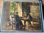 Schilderij Olieverf van interieur met boeren 51x41cm, Ophalen of Verzenden
