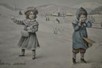 frankrijk 1907 nieuwjaar meisjes gooien sneeuwballen, Verzamelen, Ophalen, Voor 1920, Gelopen, Overige thema's