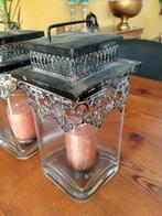 Set 2x Luxe Brocante Glazen Windlichten, Ophalen of Verzenden