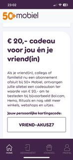 Gratis €20 via 50+, Tickets en Kaartjes, Eén persoon, Kortingsbon