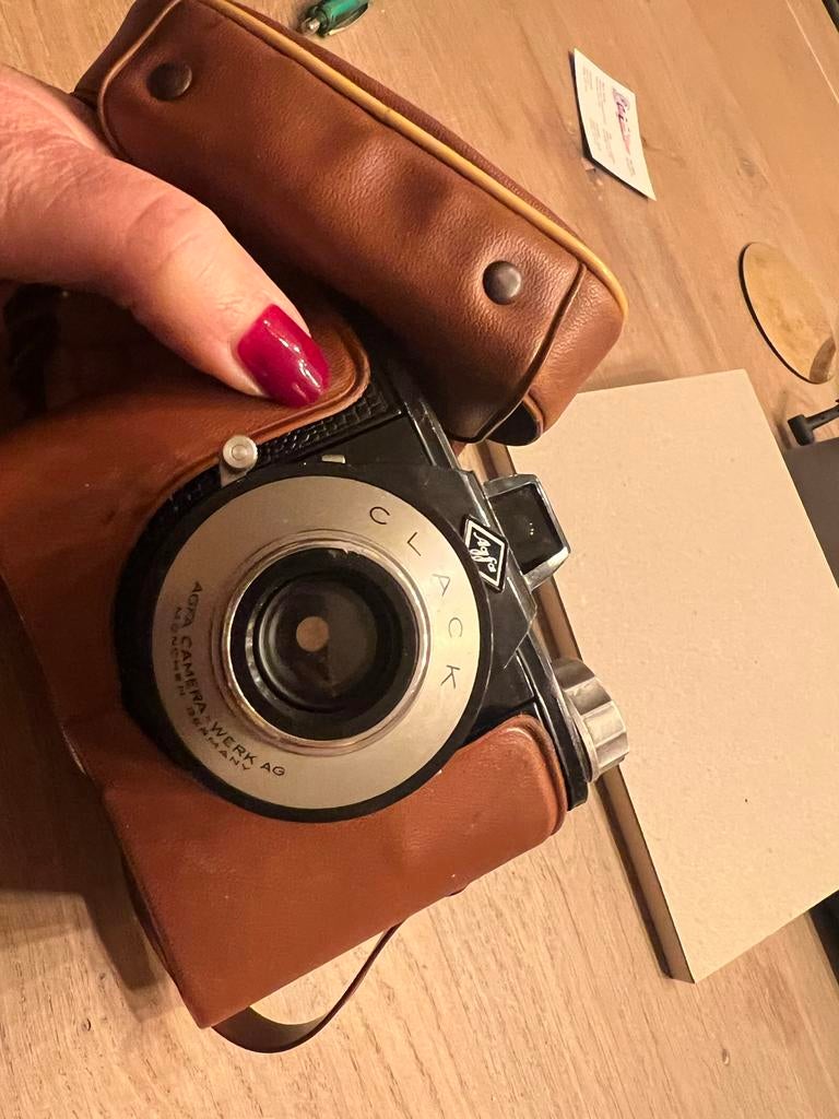 Oude Agfa Clack Camera met leren tas, Ophalen of Verzenden, Gebruikt
