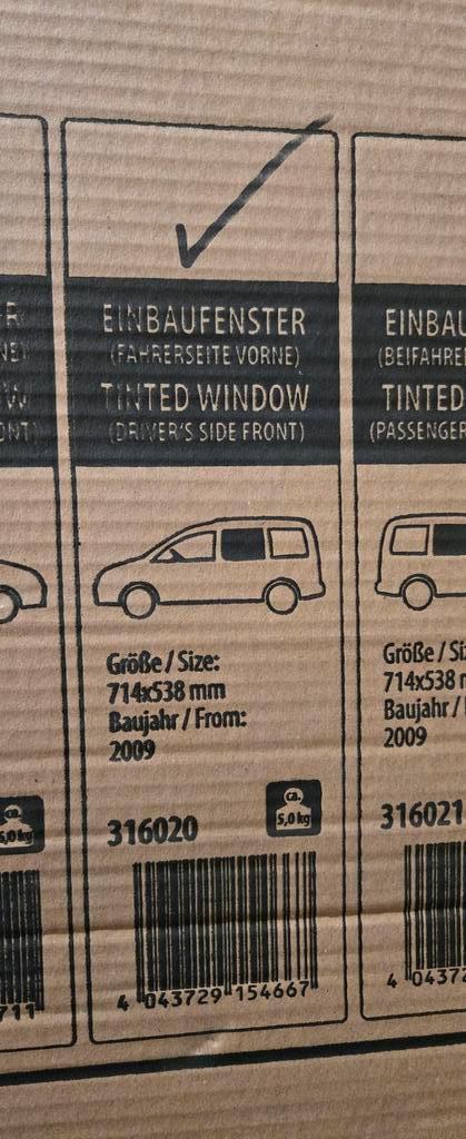 Nieuwe Schuiframen en vast glas Caddy 2008-2020 Privacy Glas, Ophalen of Verzenden, Nieuw, Volkswagen