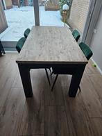 Tafel 160 cm met 4 groene velvet stoelen., Ophalen, Gebruikt, Overige kleuren, Drie