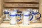 6 Theeglazen met blauw clip-hendel 39008, Huis en Inrichting, Keuken | Servies, Ophalen of Verzenden, Gebruikt, Glas, Overige stijlen