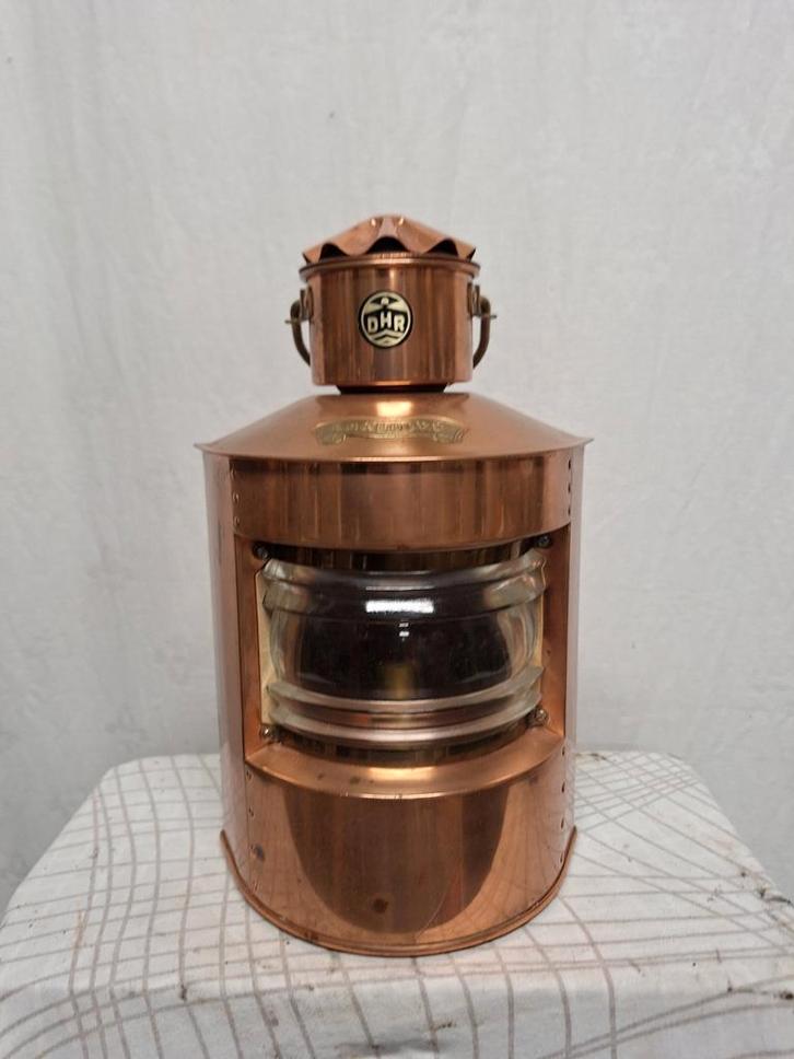 Bakboord Scheepslamp DHR Koper Den Haan Rotterdam 30 cm hoog, Antiek en Kunst, Antiek | Lampen, Ophalen of Verzenden
