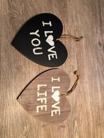 2x hout hart of houten hartjes / I love life & I love you, Huis en Inrichting, Woonaccessoires | Tekstborden en Spreuken, Nieuw