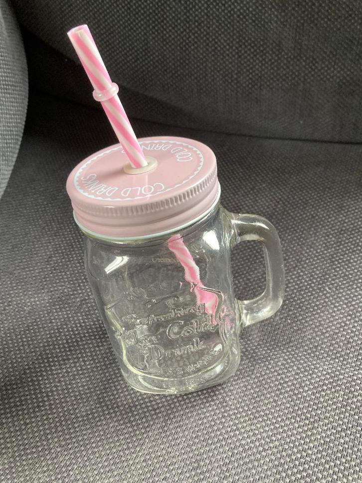 🍹 Limonadeglas Met deksel en rietje, Huis en Inrichting, Keuken | Servies, Gebruikt, Overige stijlen, Ophalen of Verzenden