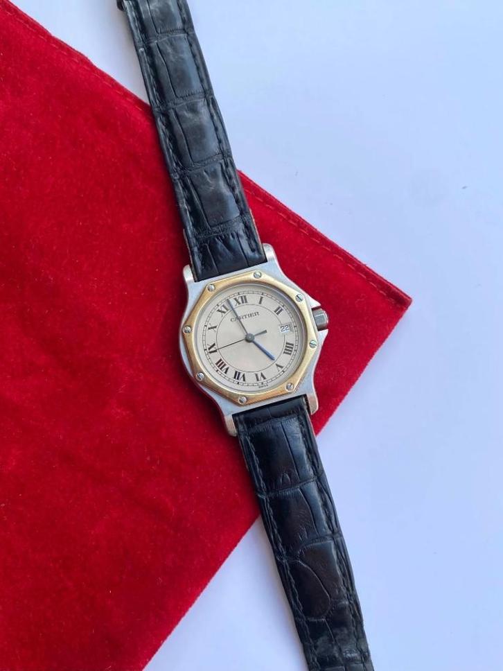 Cartier Santos Octagon 2966 12 maanden garantie!, Sieraden, Tassen en Uiterlijk, Horloges | Heren, Zo goed als nieuw, Polshorloge