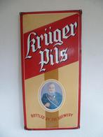 EMAILLE RECLAMEBORD"KRUGER PILS"UIT 1950, Ophalen of Verzenden, Gebruikt, Reclamebord