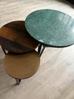 Set van 3 tafels marmer hout en kunststof, Ophalen, Zo goed als nieuw, Rond, Minder dan 55 cm