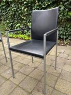 4 KFF eetkamerstoelen zwart leer, Ophalen, Gebruikt, Zwart, Metaal