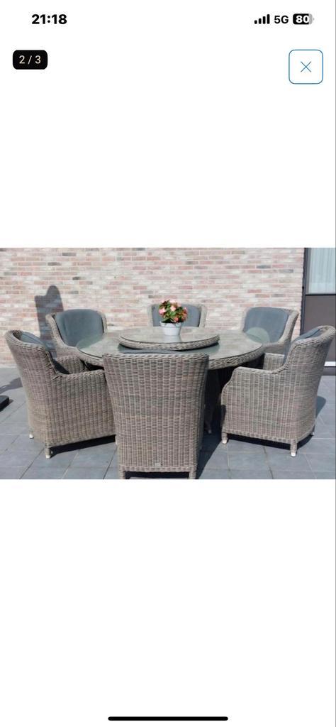 4 Seasons Tuinset met 6 Stoelen & Draaiplateau, Tuin en Terras, Tuinsets en Loungesets, Gebruikt, Tuinset, Wicker, 6 zitplaatsen