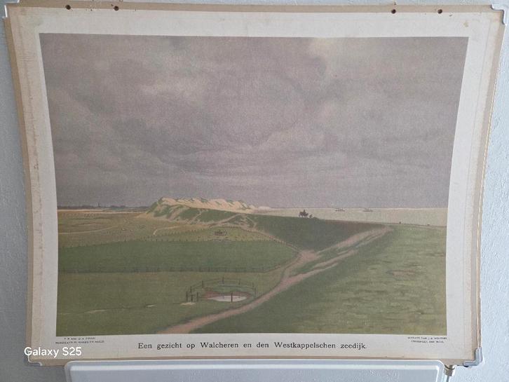 schoolplaat Walcheren en den Westkappelschen zeedijk, Antiek en Kunst, Antiek | Schoolplaten, Stad- en Dorpsgezichten, Ophalen