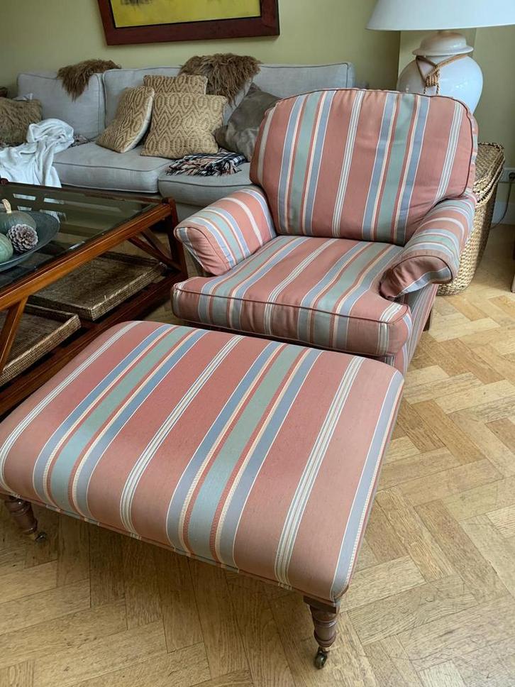 Vintage Stoel met Poef - Maastricht, Huis en Inrichting, Fauteuils, Gebruikt, Stof, 75 tot 100 cm, Ophalen