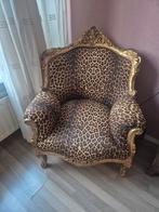 Barok stoel met gouden details en panterprint - moet weg!, Huis en Inrichting, Fauteuils, Ophalen, Hout, Barok, 100 tot 125 cm