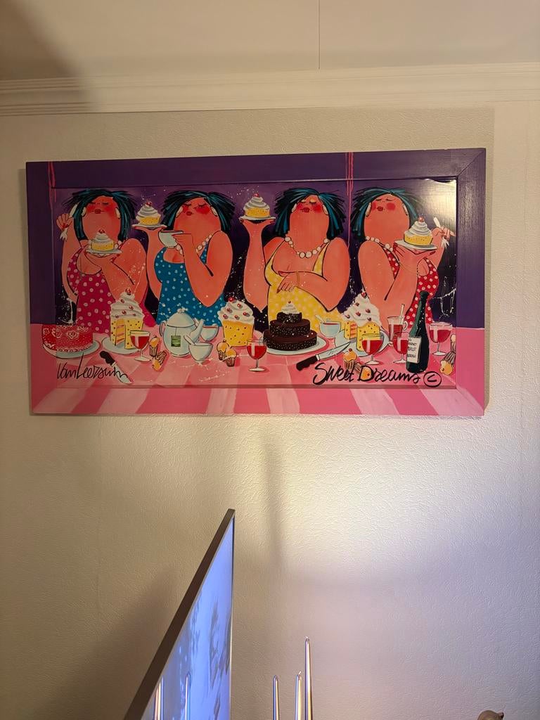 Schilderij Dikke Vrouwen met Gebak - 155x75 cm, Antiek en Kunst, Kunst | Schilderijen | Klassiek, Ophalen of Verzenden
