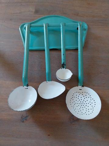 Vintage Emaille Keuken Set - Turquoise beschikbaar voor biedingen