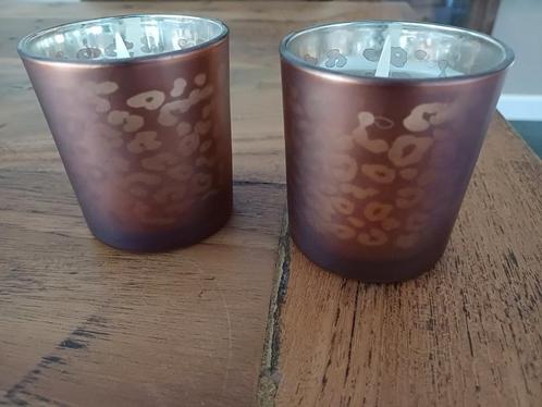 Zgan 2 waxinelichthouders bruin, Huis en Inrichting, Woonaccessoires | Kandelaars en Kaarsen, Zo goed als nieuw, Minder dan 25 cm