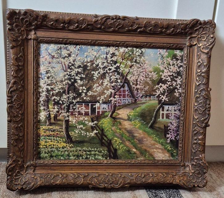 Boeren erf met bloesem bomen "Arnold Marc Gorter"?., Antiek en Kunst, Kunst | Schilderijen | Klassiek, Verzenden