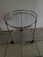 ronde serveerwagen bijzettafeltje glas en metaal op wieltjes, Huis en Inrichting, Tafels | Bijzettafels, Minder dan 55 cm, Rond
