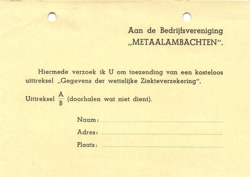 Bedrijfsvereniging Metaalambachten, s-Gravenhage - antwoordk, Postzegels en Munten, Brieven en Enveloppen | Nederland, Briefkaart