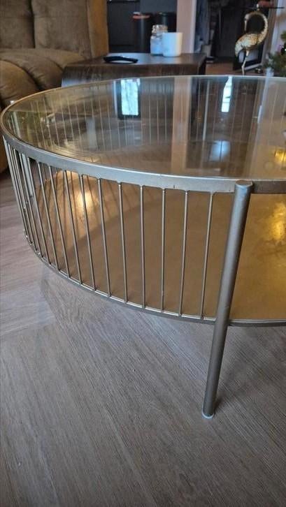 Glazen gouden salontafel rond - Riverdale, Huis en Inrichting, Tafels | Salontafels, Ophalen, 50 tot 100 cm, Rond, 50 tot 100 cm