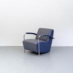 1x Leolux Scylla fauteuil blauw/wit gestreept, Huis en Inrichting, Fauteuils, Ophalen of Verzenden, Zo goed als nieuw, Leer