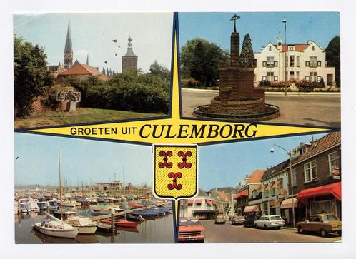 Groeten uit Culemborg - 1970 straatbeeld kerk jachthaven, Verzamelen, Ansichtkaarten | Nederland, Gelopen, Gelderland, 1960 tot 1980