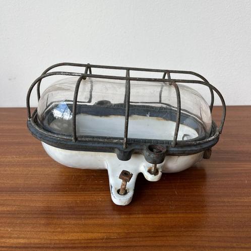Antieke Franse fabriekslamp bully kooilamp gietijzer emaille, Antiek en Kunst, Antiek | Lampen, Ophalen of Verzenden