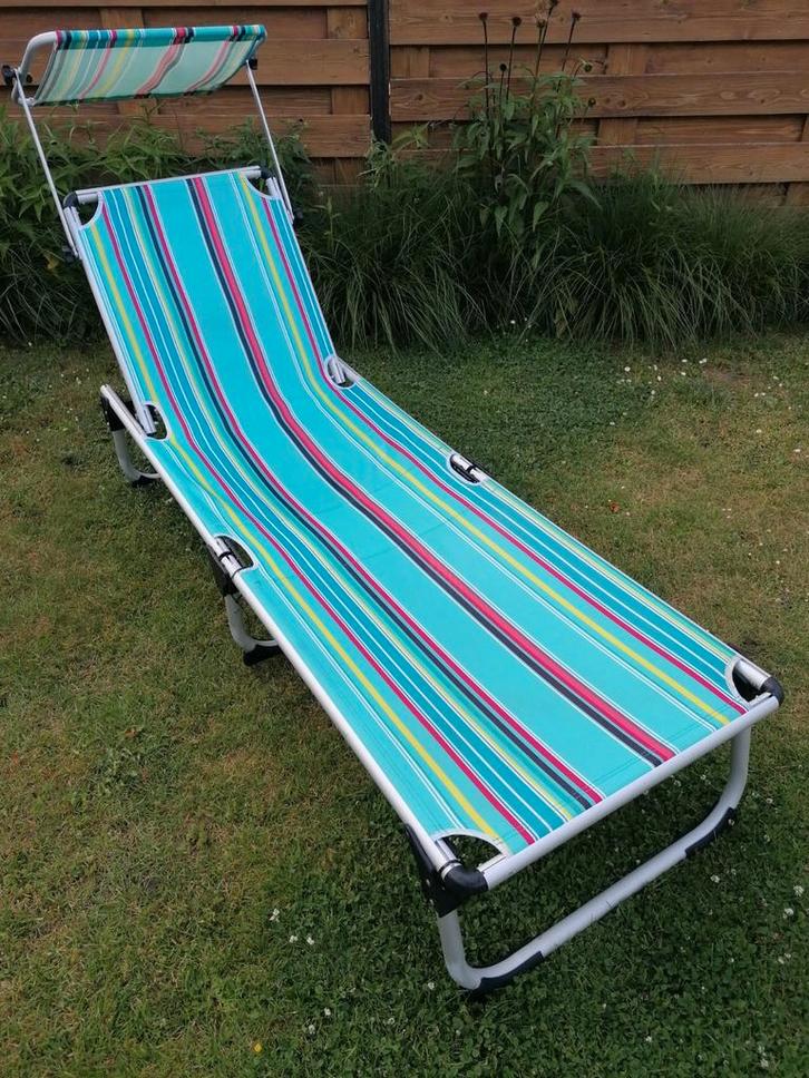 Kleurig Ligbed Ligstoel Zonnebed Inklapbaar Aluminium sens, Tuin en Terras, Ligbedden, Zo goed als nieuw, Aluminium, Inklapbaar