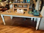 **SALE** Landelijke eettafel wit onderstel eiken blad 200 cm, Ophalen, Gebruikt, Landelijk