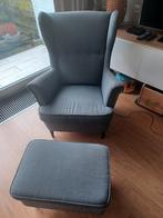 Grijze fauteuil (Ikea) met voetenbank, Huis en Inrichting, Ophalen, Hout, Minder dan 75 cm, Zo goed als nieuw